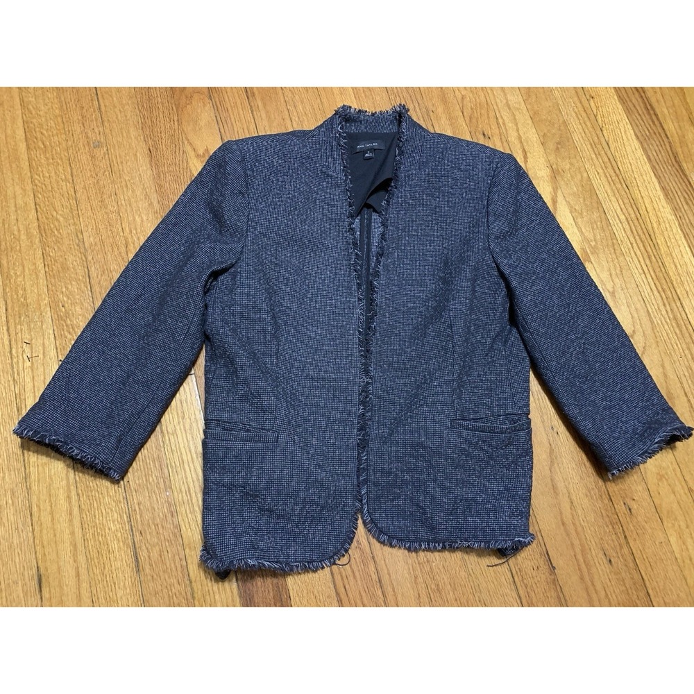 Ann Taylor Raw Hem Tweed Open Front Blazer Gray Size 16 Office Career Wear